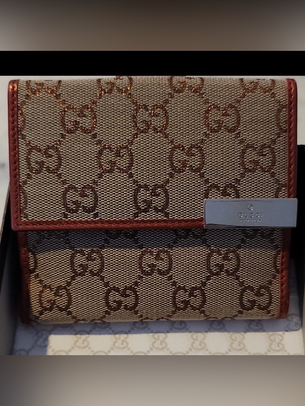 Gucci monogram French flap wallet